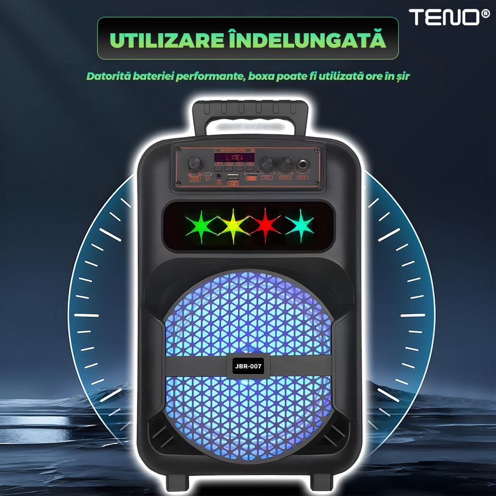 Boxa Portabila, Teno, microfon inclus, lumini LED, negru, set complet, 1200 W