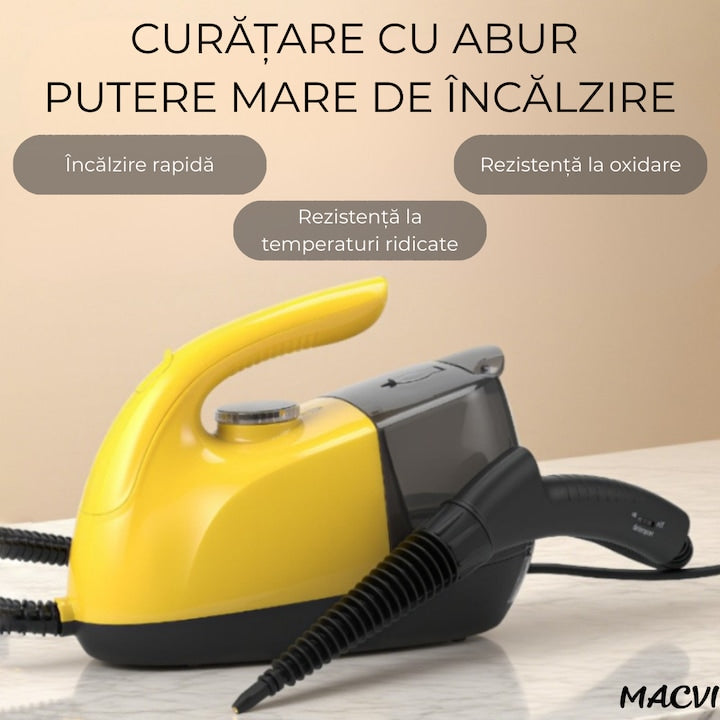 Aparat curatare Macvi® cu abur profesional pentru pardoseli si suprafete multiple, rezervor capacitate mare, incalzire rapida, reglare intensitate abur, accesorii complete, curatare eficienta