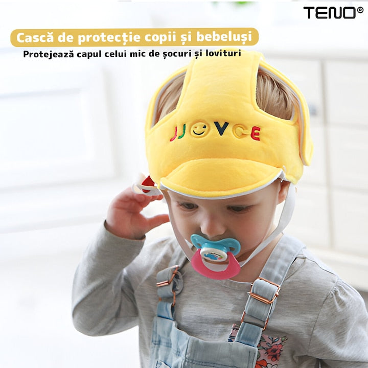 Casca Antisoc Bebelusi si Copii Teno®, protectie cazaturi, reglabila, material moale, patrupedie, usoara si comoda, galben