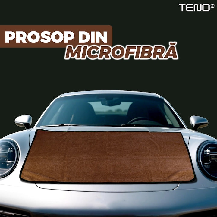 Prosop Auto din Microfibra Teno®, super absorbant, 2 straturi, materiale calitative, cusatura rezistenta, usor de curatat, lustruieste, 70 x 90 cm, maro