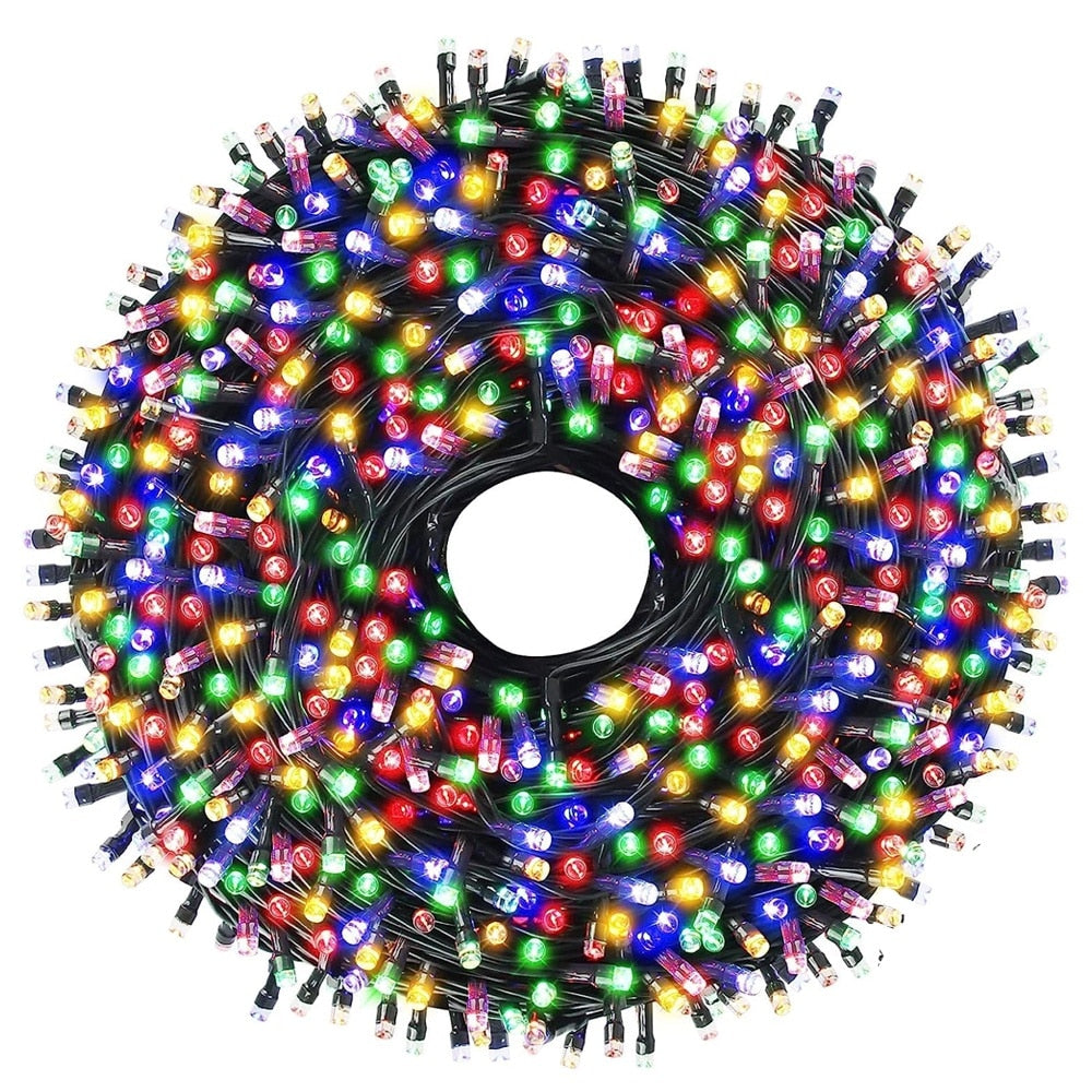 Instalatie de Craciun Liniara Teno®, 15 m, 8 jocuri de lumini, alimentare la priza, interior/exterior, rezistenta la apa, 200 LED-uri, multicolor
