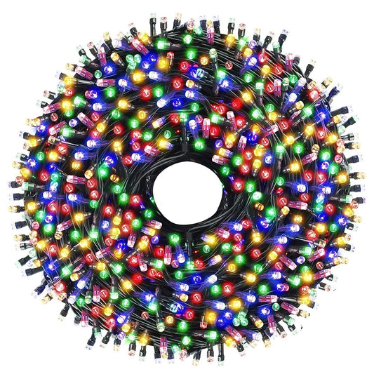 Instalatie de Craciun Liniara Teno®, 15 m, 8 jocuri de lumini, alimentare la priza, interior/exterior, rezistenta la apa, 200 LED-uri, multicolor