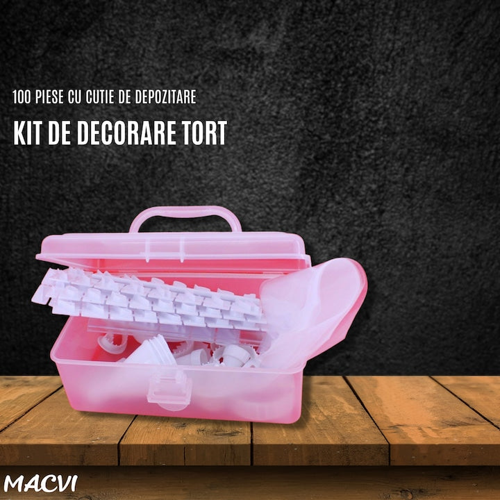 Kit 100 piese Macvi® pentru decorarea prajiturilor si torturilor, accesorii profesionale