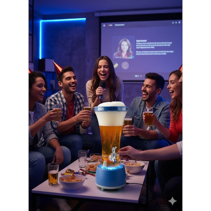 Dozator de Bauturi 3 in 1 Macvi®, 1.5L, Boxa Bluetooth 5.0, Sistem Karaoke cu Microfon, Lumini LED RGB, Robinet Integrat, Transparent, pentru Petreceri