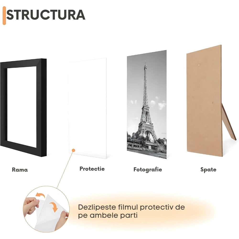 Colaj 10 rame foto Macvi®, negru, material premium, design clasic si rezistent, dimensiuni mixte pentru aranjamente creative, decor elegant pentru perete