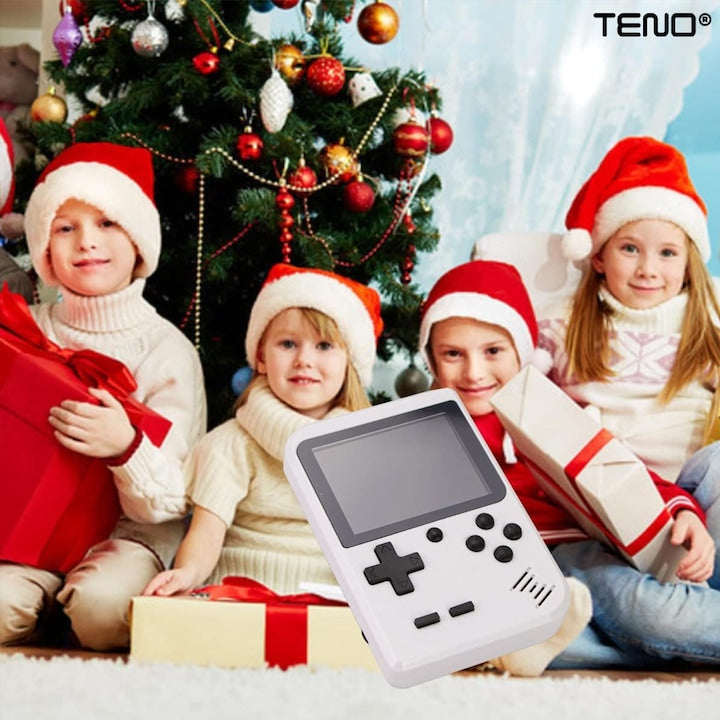 Mini Consola Jocuri Retro Game Box Teno®, SR-90, 400 in 1, rotita volum, portabila, cablu AV, incarcare USB-MINI, autonomie ridicata, 11x8 cm, alb