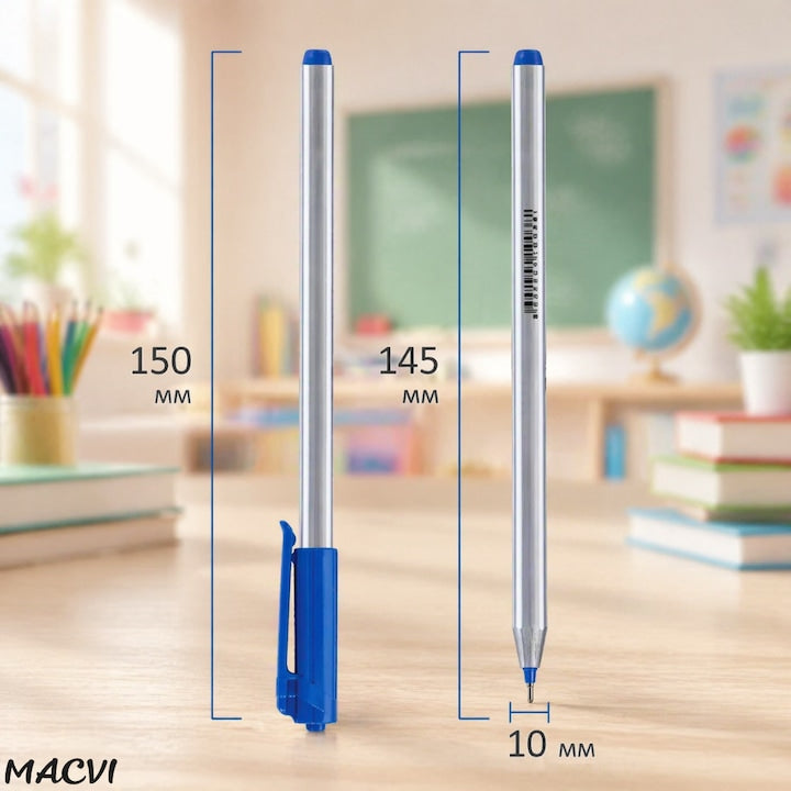 Set 12 pixuri MACVI cu capac triunghiular, albastru, 1.0 mm, design ergonomic, prindere confortabila