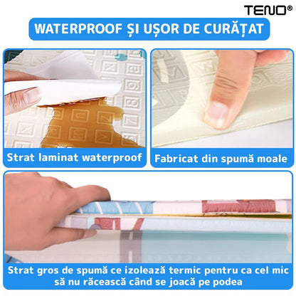 Covoras de Joaca pentru Copii Teno®, 2 fete, termic, anti-derapant, pliabil, protectie impotriva loviturilor, panda si grizzly, 200x180cm, grosime 1 cm, multicolor