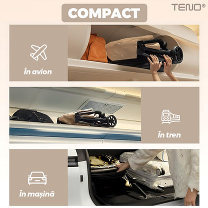 Carucior Sport pentru Bebelusi Teno®, pliabil, usor de carat, sezut reglabil, spatios, cosulet dorsal, copertina retractabila, greutate maxima suportata 25 kg, bej