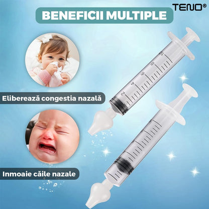 Set 2 Bucati Irigator / Dus Nazal Teno®, dispozitiv curatare sinusuri si decongestie nazala, cap din silicon, 10ml, transparent