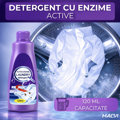 Detergent lichid pentru indepartarea petelor Macvi®, cu enzime active, pentru toate tipurile de haine, 120 ml, actiune imediata