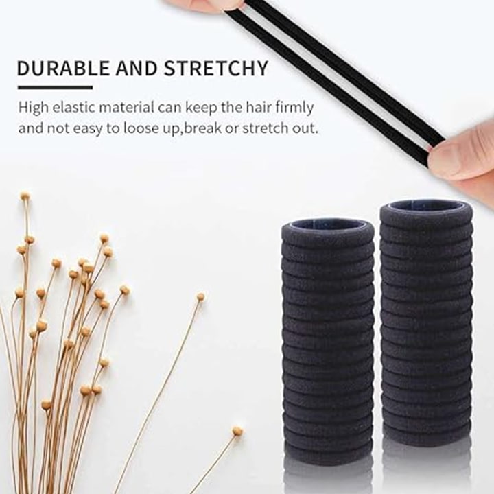 Set 100 elastice par Macvi®, negre, fara cusaturi, anti alunecare, nu rup parul, elastice rezistente, 3.8 cm, utilizare zilnica