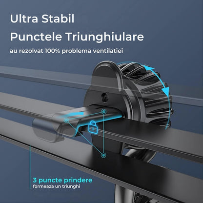 Suport auto magnetic Macvi®, rotire 360°, prindere ventilatie, magneti N52, compatibil telefon, tableta, ABS premium, aluminiu, negru 6.5x4.9x3.6 cm