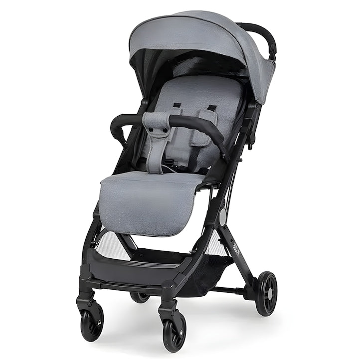 Carucior Sport pentru Bebelusi Teno®, pliabil, usor de carat, sezut reglabil, spatios, cosulet dorsal, buzunar la spate, copertina retractabila, greutate maxima suportata 25 kg, gri inchis