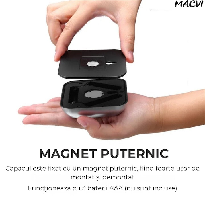 Lampa LED Macvi® cu senzor de miscare si alimentare pe baterii iluminare automata pentru holuri, scari, dulapuri si sertare, montaj rapid fara cabluri, 1 buc