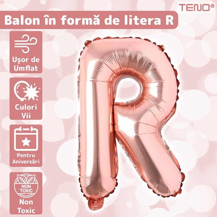 Balon in Forma de Litera R Teno®, metalizat, pentru Petreceri/Aniversari/Evenimente, rezistent, folie, rose gold, 40 cm