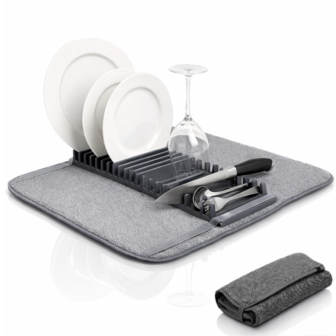 Suport vase Macvi® uscator vase pliabil 58x45.5, covoras absorbant material textil si suport siliconic organizator chiuveta bucatarie design compact respirabil banda elastica stabilitate mare, modern