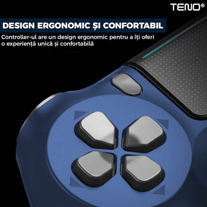 Controller Wireless DoubleShock Teno®, compatibil cu PS4, joystick-uri analog, vibratie dubla, baterie performanta, albastru