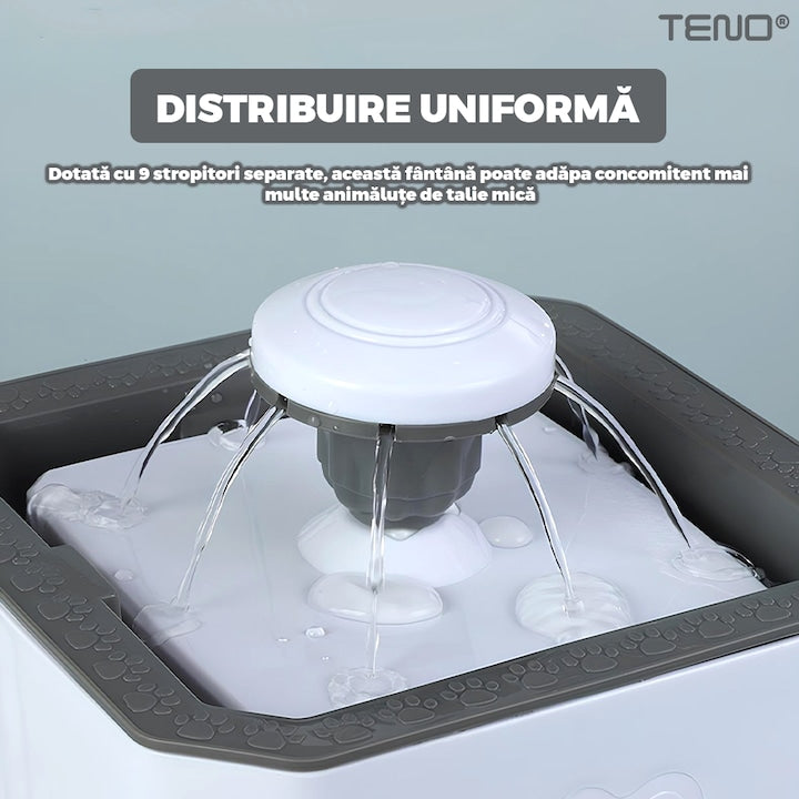 Dispenser de Apa Tip Fantana Teno®, ultra-silentios, pentru caini si pisici, filtru de carbon inclus, usor de utilizat, elimina bacteriile din apa, alimentare USB, desgin modern, alb