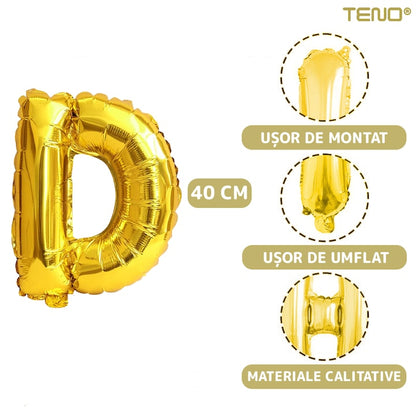 Balon in Forma de Litera D Teno®, metalizat, pentru Petreceri/Aniversari/Evenimente, rezistent, folie, gold, 40 cm