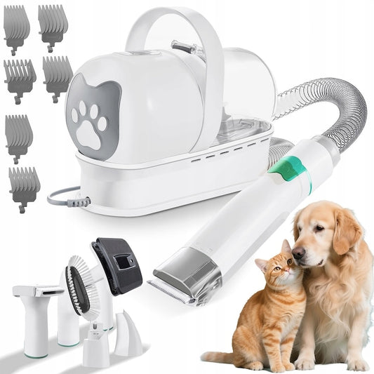 Aspirator pentru ingrijirea animalelor Macvi® 7 in 1, kit profesional toaletare cu aspirare par, silentios, 3 trepte putere, pentru caini si pisici