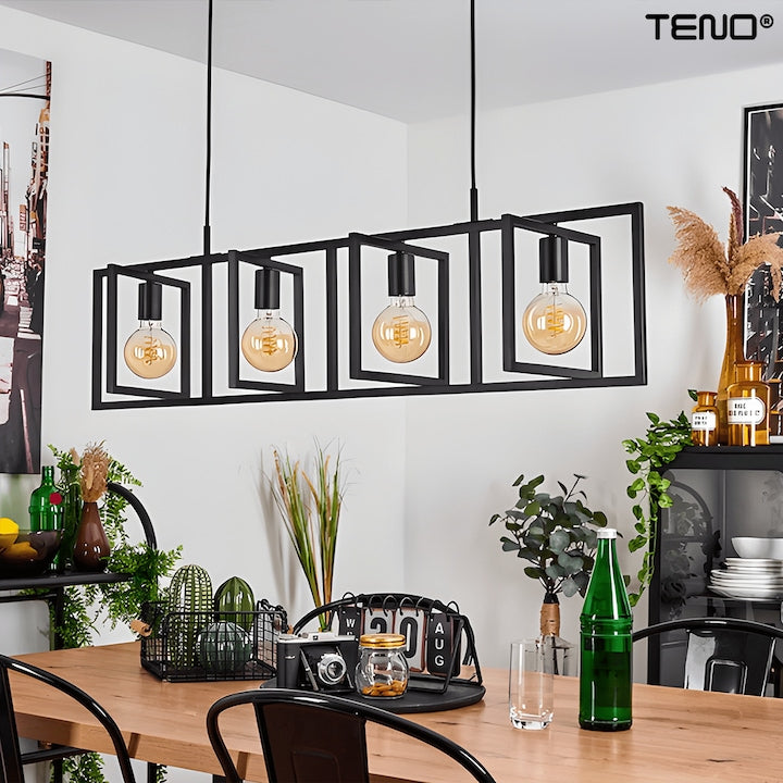 Lustra Teno, 4 cadrane, negru, lumina alb cald, design modern-industrial