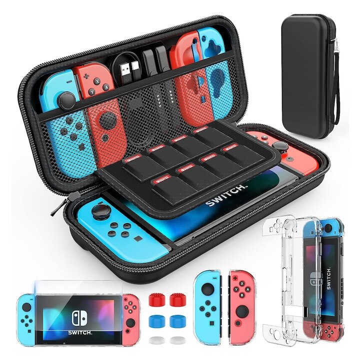 Husa de transport Macvi® pentru consola Nintendo Switch / Switch OLED, protectie completa, design compact, negru