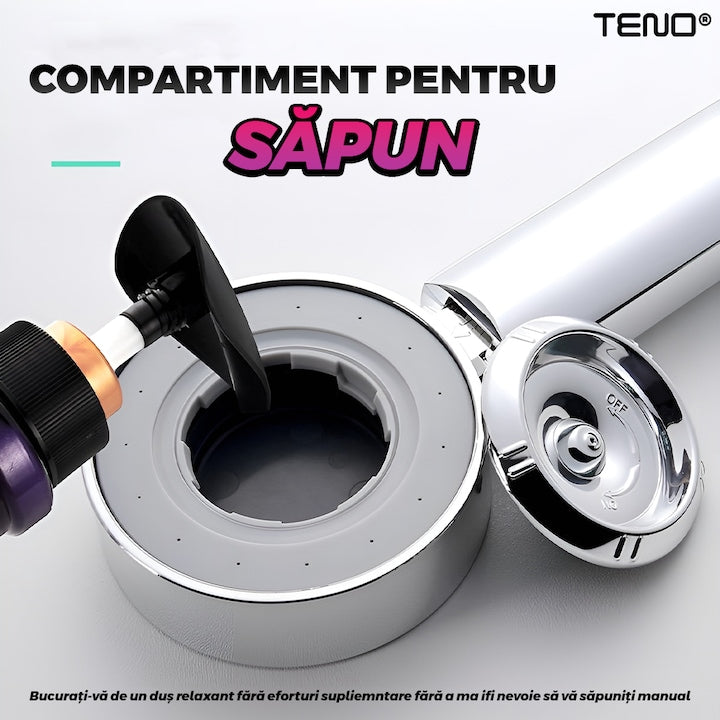 Para de Dus Dubla Teno®, recipient de sapun incorporat, 2 moduri de utilizare, mod presiune ridicata, mod spa, usor de utilizat, operare fara butoane, gri