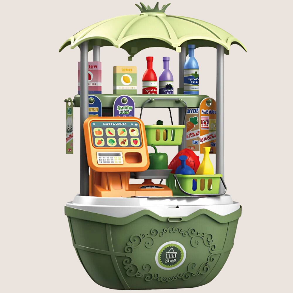 Magazin de inghetata 4 in 1 mobil Macvi®, design realist, educativ, joc de rol, stimuleaza imaginatia si creativitatea, mov, +3 ani, verde