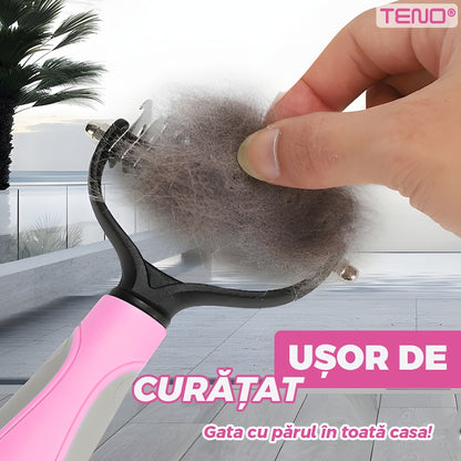 Perie pentru caini si pisici Teno, 2 in 1, anti-naparlire, roz