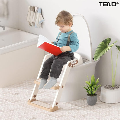 Reductor WC cu Scara Teno®, antiderapant, pentru copii cu varsta pana la 7 ani, protectie impotriva stropilor, 2 trepte, reglabil pe inaltime, manere de sustinere, alb/rose gold