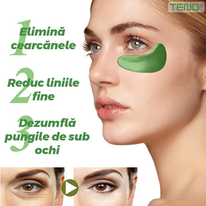 Set 60 de Plasturi pentru Ochi Teno®, cu alge marine, hialuronat de sodiu, hidratanti, pentru ingrijirea ochilor, lumineaza cercurile ochilor, reduc pungile de sub ochi, verde