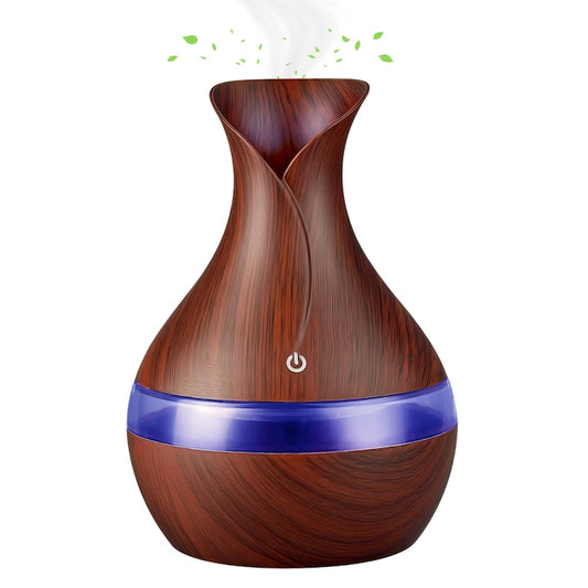 Difuzor Aromaterapie Macvi® cu Umidificator, ultrasunete, forma de vaza, buton touch, maro, LED 7 culori, 130 ml