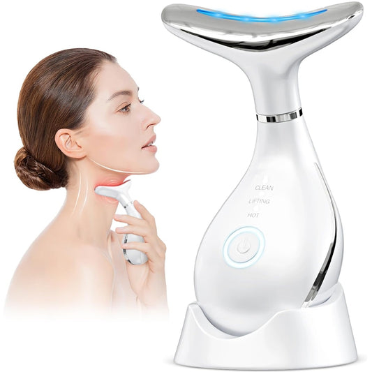 Dispozitiv Anti-Rid Teno®, aparat de masaj facial si pentru gat, suport inclus, cu incalzire pana la 42°C, 3 moduri de vibratie, fototerapie, lifting si reducerea ridurilor, alb