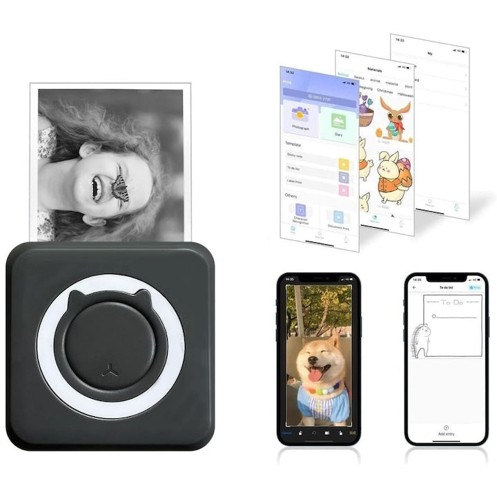 Imprimanta Termica Portabila MACVI, Bluetooth, Negru, 1200 mAh, Set 10 Role Hartie 57x25 mm