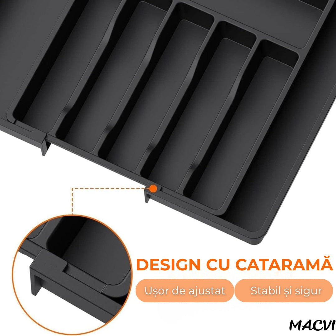 Organizator tacamuri sertar extensibil Macvi® 8 compartimente bloc pentru cutite detasabil negru