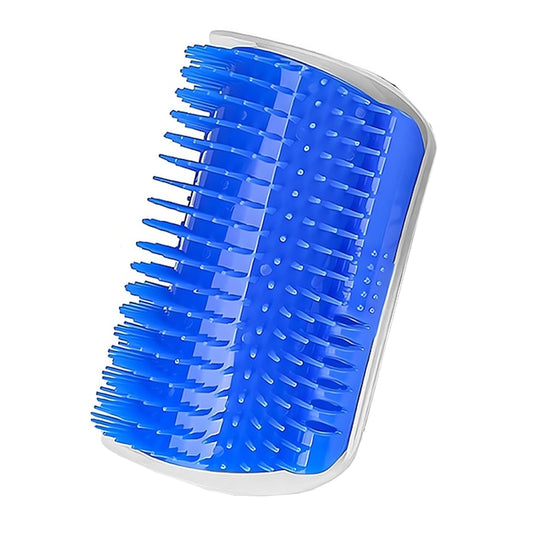 Perie de Colt pentru Pisici Teno®, materiale sigure, montare usoara, self-grooming, recipient pentru iarba pisicii, design curbat, 13 x 8.5 cm, albastru