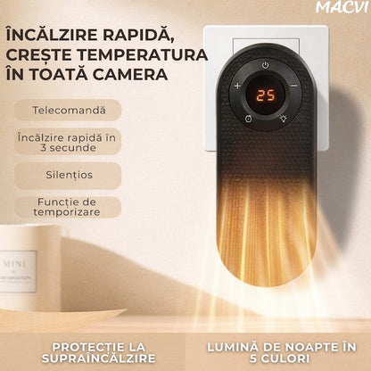Incalzitor electric MACVI Compact 500W, rotire 180°, afisaj LED, telecomanda, protectie supraincalzire, pentru spatii mici