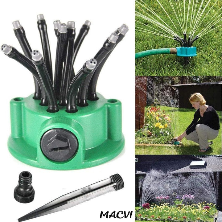 Aspersor Gradina Multifunctional Macvi® 360°, 12 Tuburi Flexibile, Economisire Apa