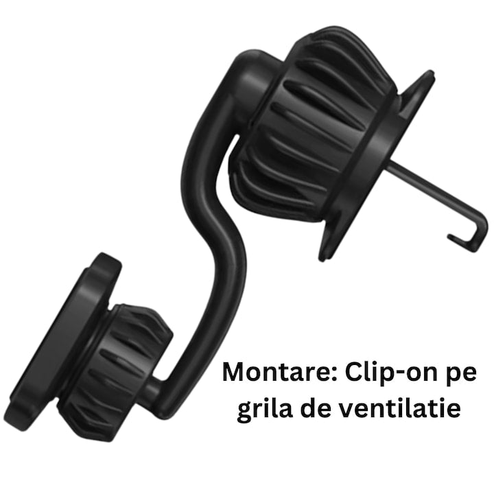 Suport auto magnetic Macvi®, rotire 360°, prindere ventilatie, magneti N52, compatibil telefon, tableta, ABS premium, aluminiu, negru 6.5x4.9x3.6 cm