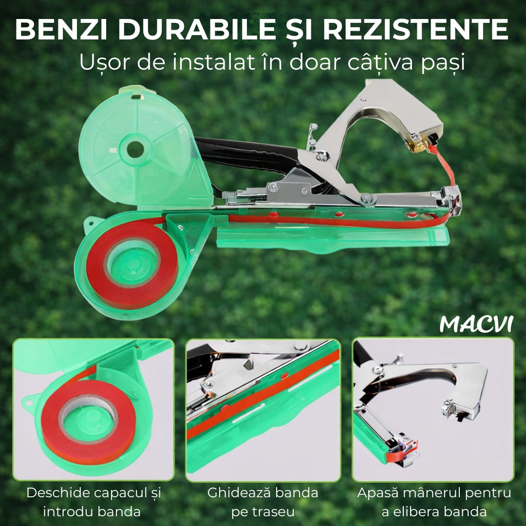 Aparat pentru legarea plantelor Macvi® cu 200 capse si rola de legat, Ideal pentru vie, pomi, legume si flori