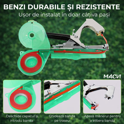Aparat pentru legarea plantelor Macvi® cu 200 capse si rola de legat, Ideal pentru vie, pomi, legume si flori