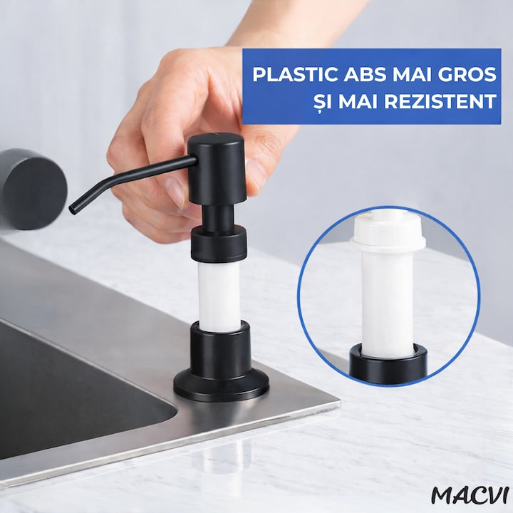 Dozator Incorporabil Macvi® Negru pentru Chiuveta Sapun Detergent Rezervor 300ml Design Modern