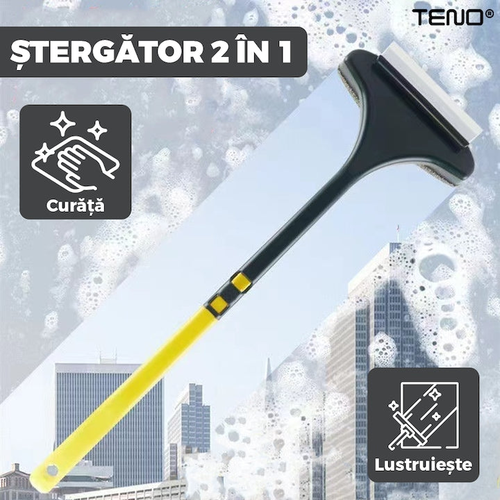 Stergator 2 in 1 Teno®, design dual cu laveta si racleta, maner detasabil, curatare si lustruire, ideal pentru toate tipurile de suprafete, gri/galben
