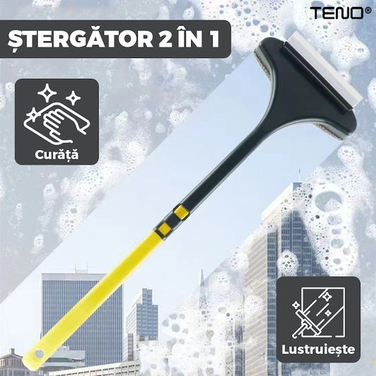 Stergator 2 in 1 Teno®, design dual cu laveta si racleta, maner detasabil, curatare si lustruire, ideal pentru toate tipurile de suprafete, gri/galben