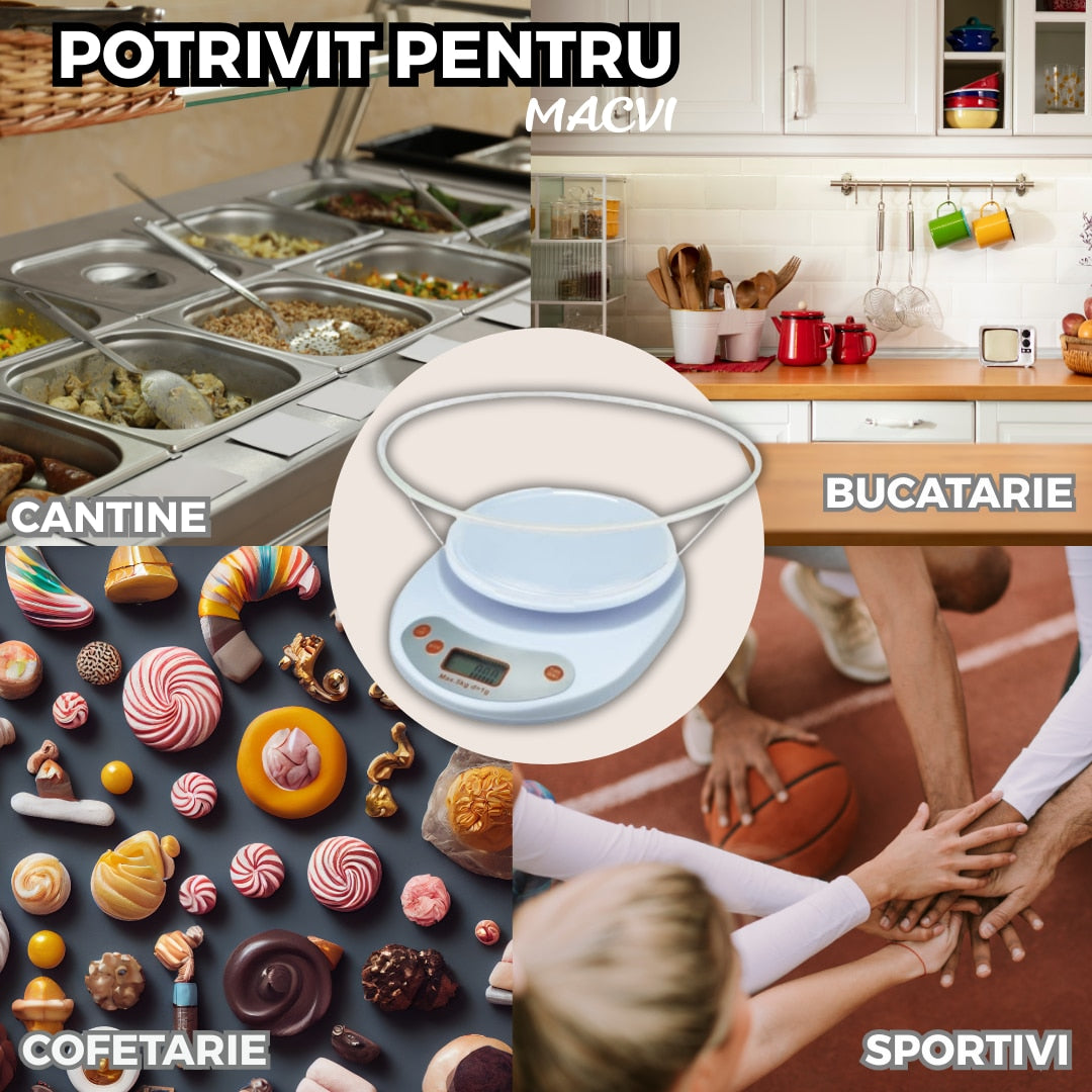 Cantar de Bucatarie Macvi® cu Bol, 5 Kg, Display LCD, Inchidere Automata