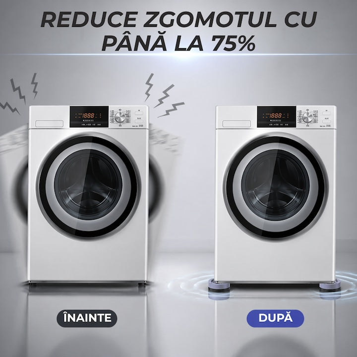 Set 4 Tampoane pentru Picioare Macvi® din Plastic, Gri Protectie si Stabilitate pentru Masina de Spalat