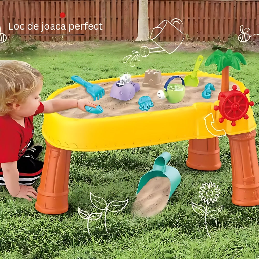 Masa de apa 2 in 1 Macvi® pentru copii, cu 8 accesorii interactive, multicolor, recomandata 3 ani+