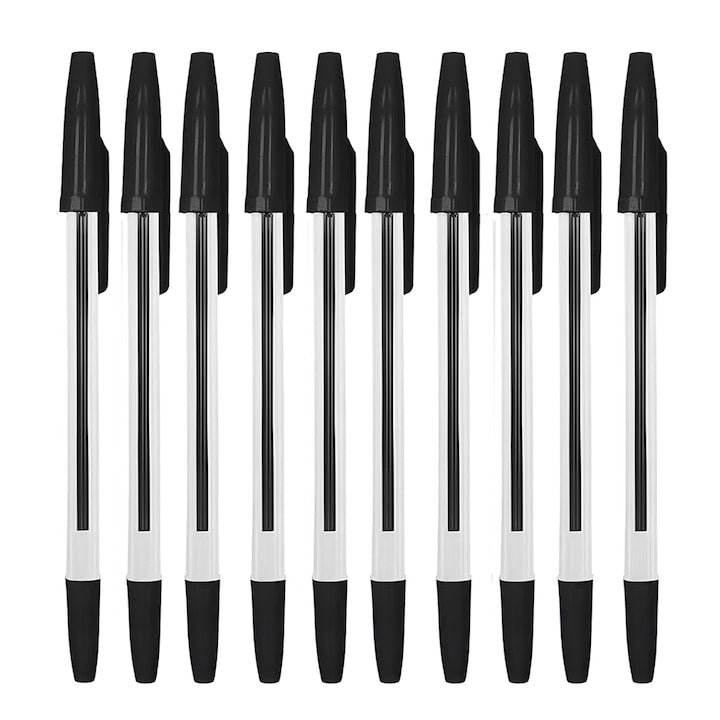 Set 50 de Pixuri Teno®, tip ballpoint, material rezistent, durabile, rezistente in timp, cap 0.7 mm, scriere neteda cu uscare rapida, cu capac, corp de plastic, negru