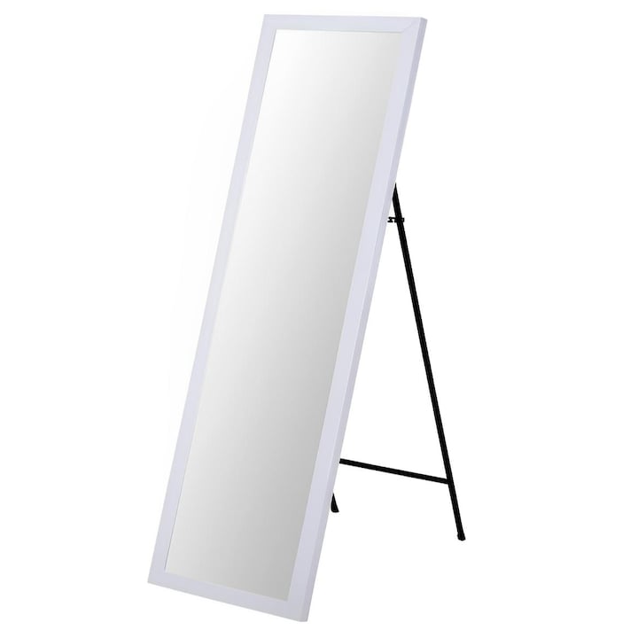 Oglinda de podea Macvi®, rama alba, 36 x 126 cm, pliabila, cu picior metalic, oglinda dressing dormitor living